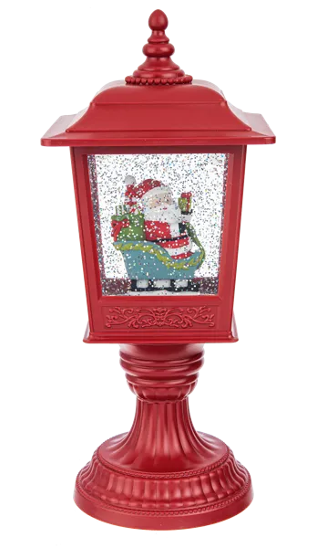 12"H LED Light Up Shimmer Santa in Sleigh Lantern