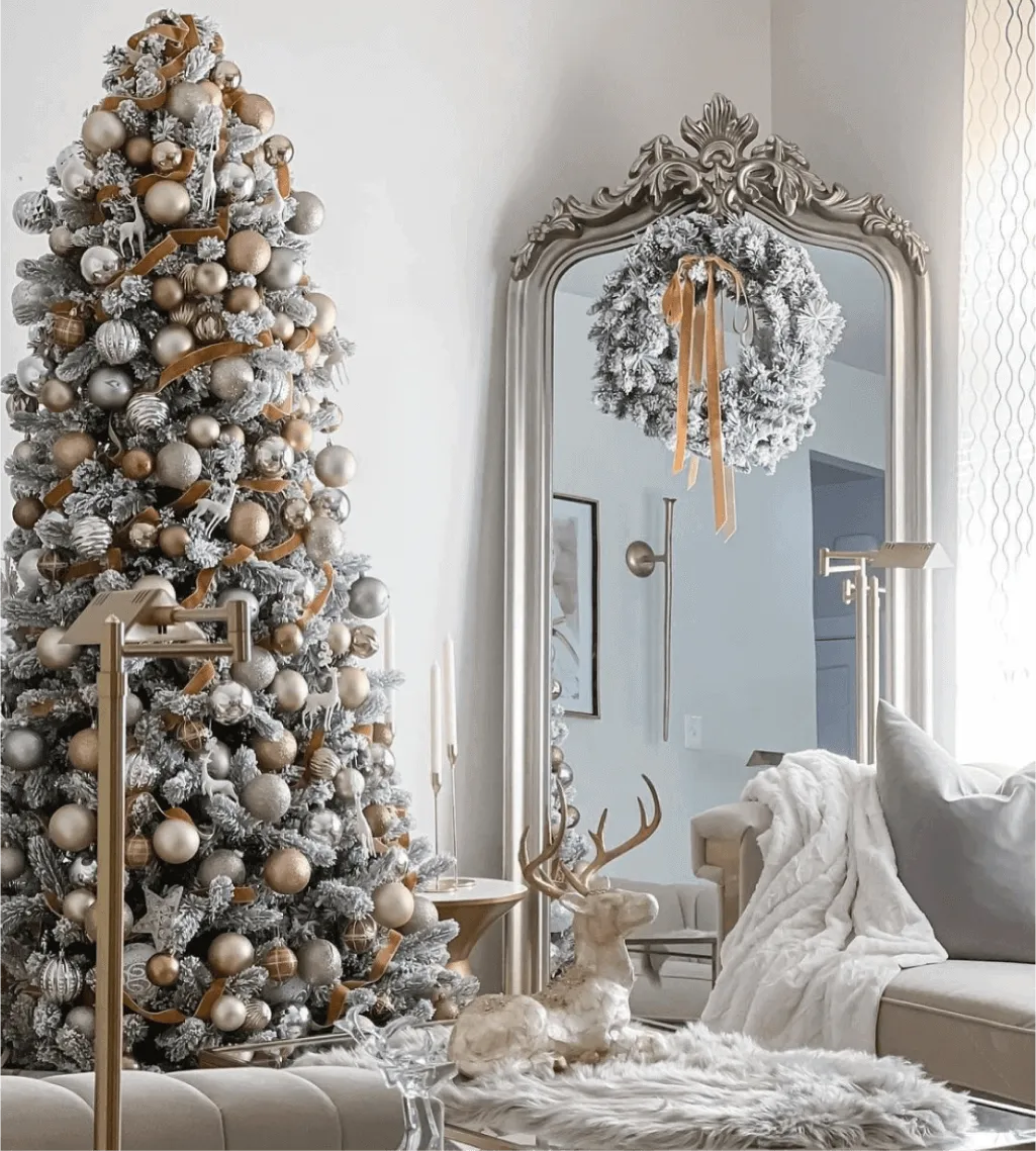 8' King Flock® Artificial Christmas Tree Unlit