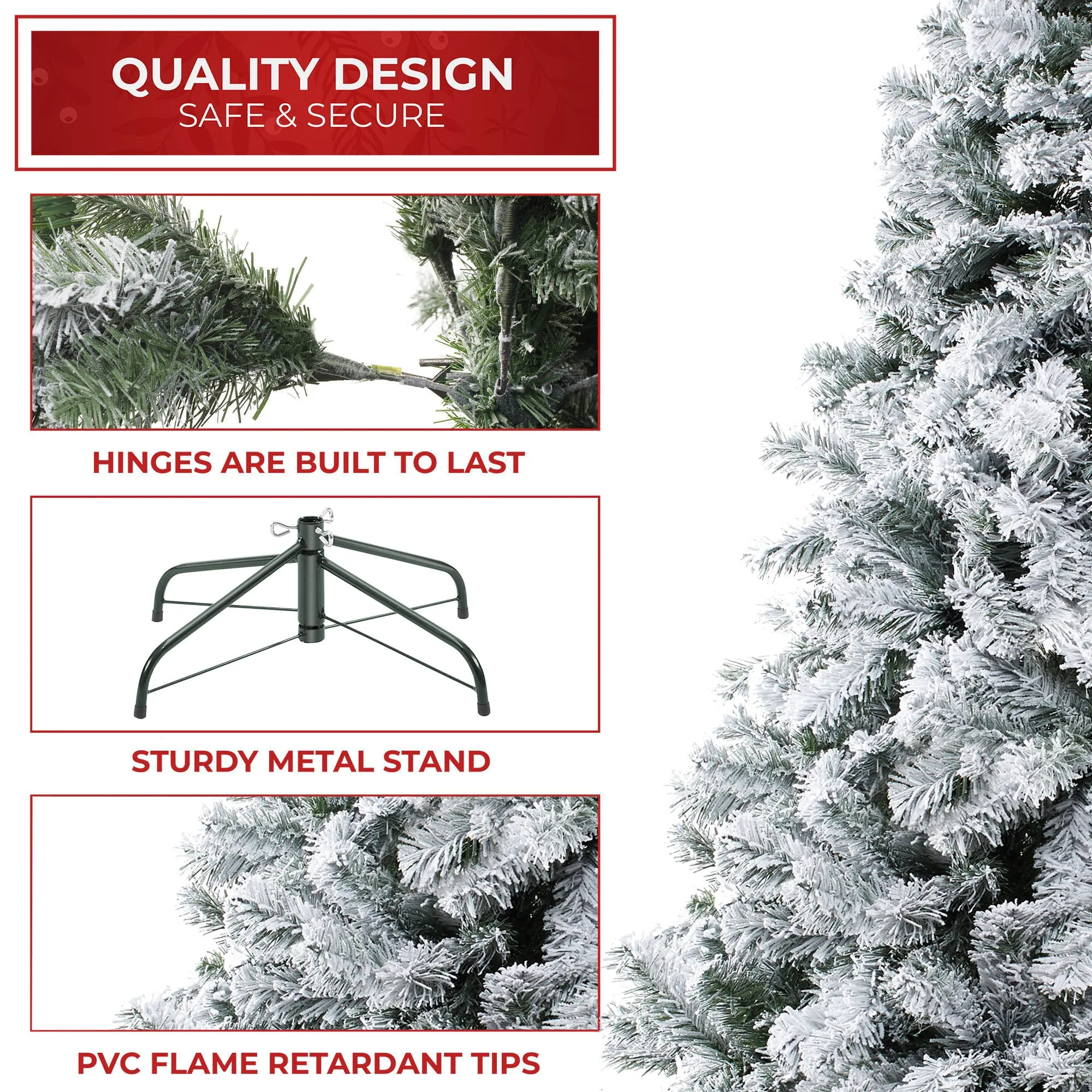 Artificial Flocked Christmas Tree, Snow-Flocked Pine with Stand