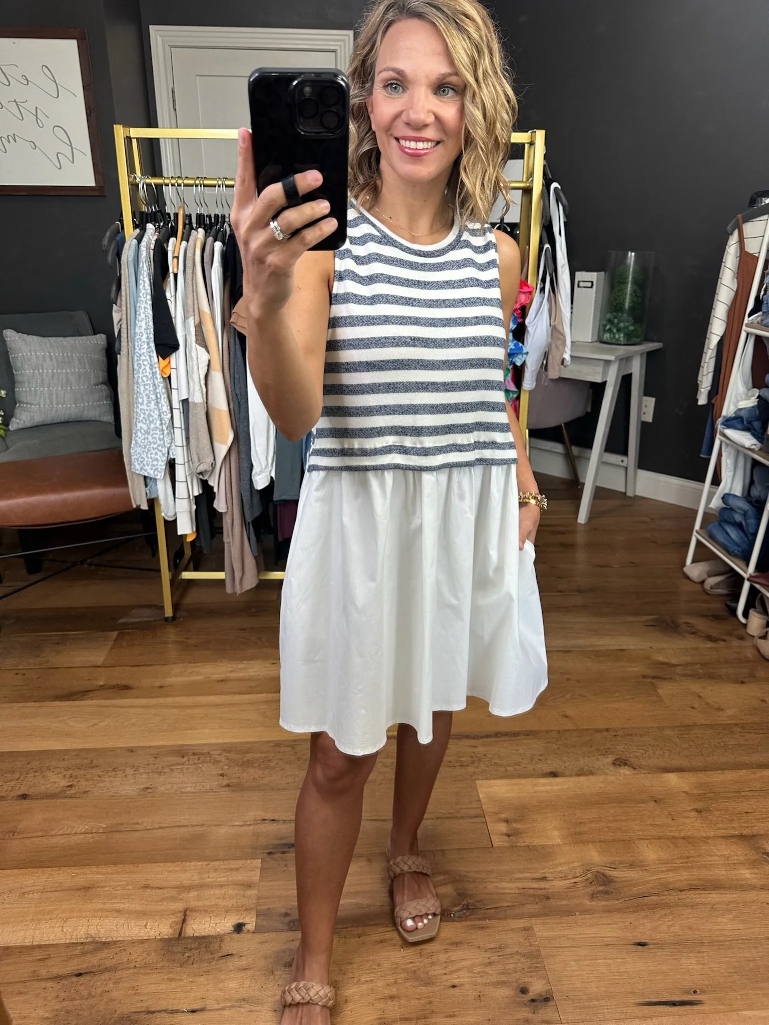 In the Event Terry & Twill Pocket Dress - Navy/Ivory