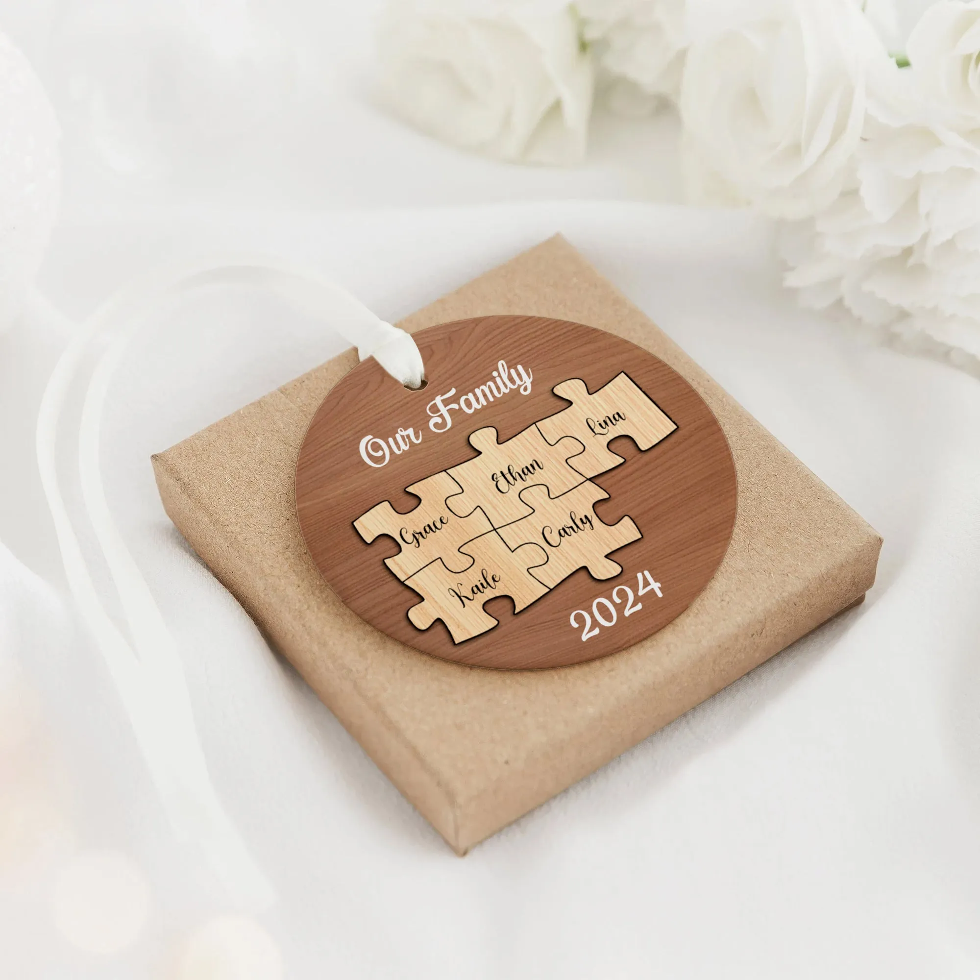 Personalized Ceramic Family Ornament, Puzzle Ornament, Pieces of our Family CX02-32