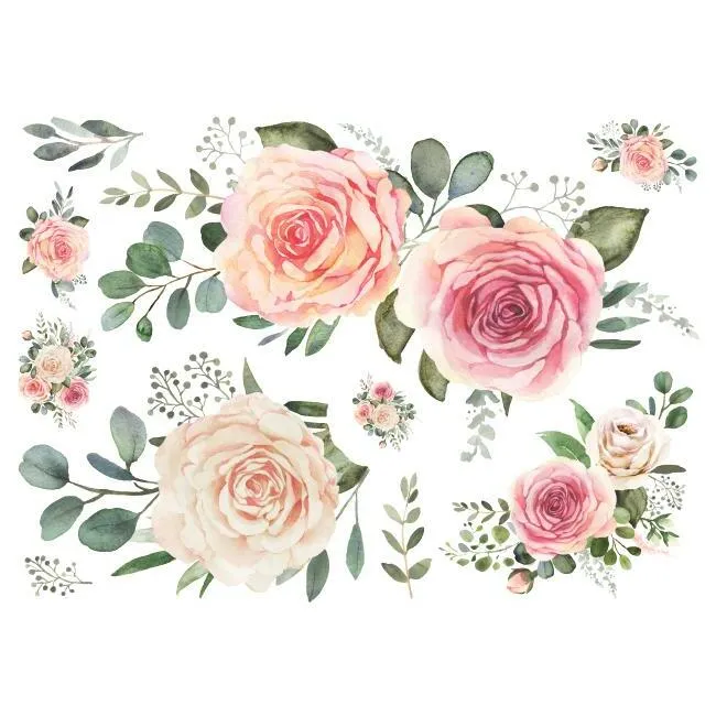 Pink Roses Peel and Stick Giant Wall Decals