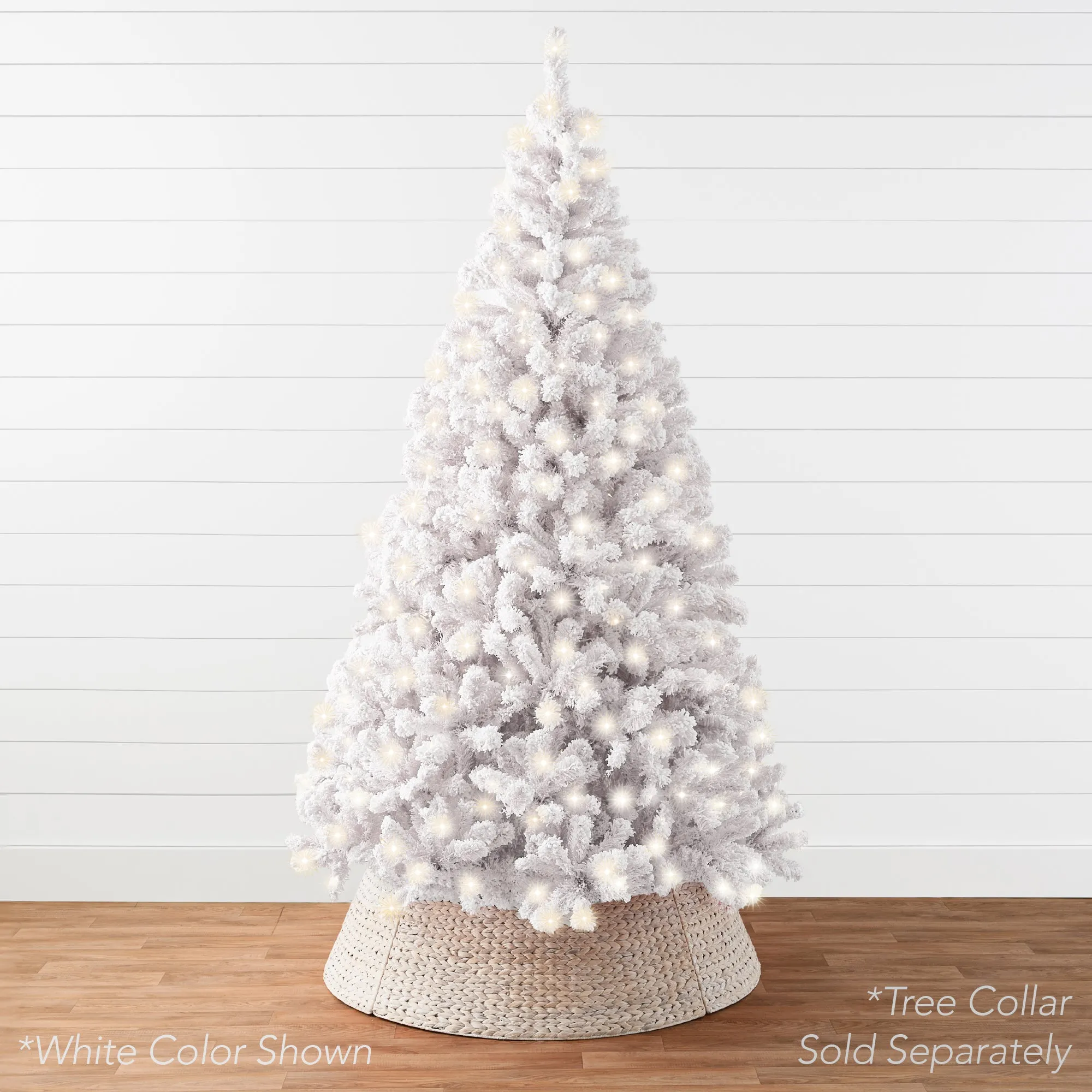 Pre-Lit Black Flocked Artificial Pine Christmas Tree w/ White Lights