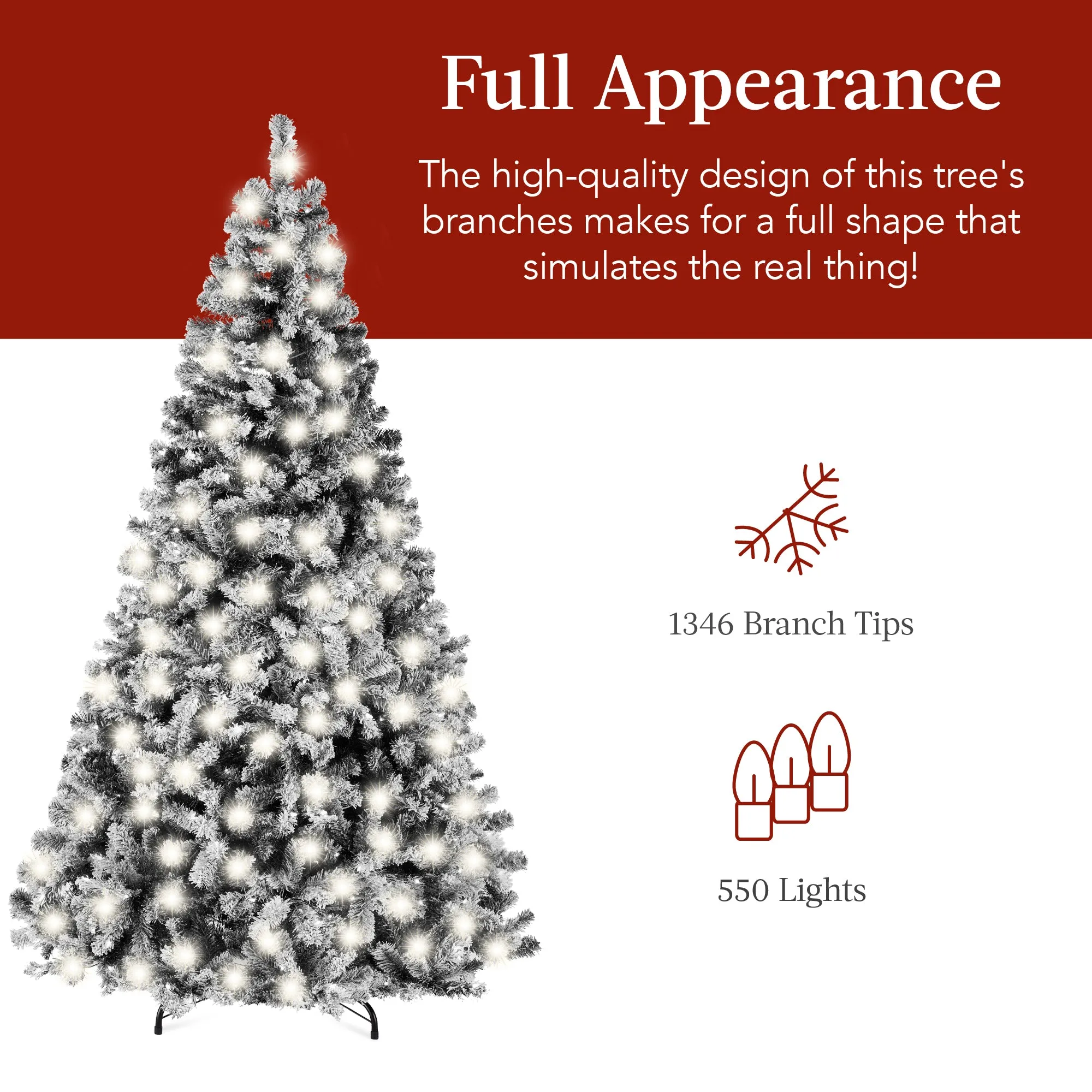Pre-Lit Black Flocked Artificial Pine Christmas Tree w/ White Lights