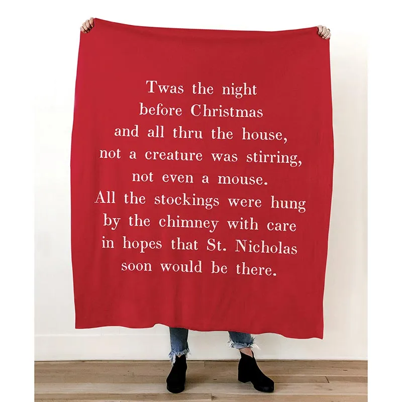 "Twas the Night" Red and White Christmas Throw