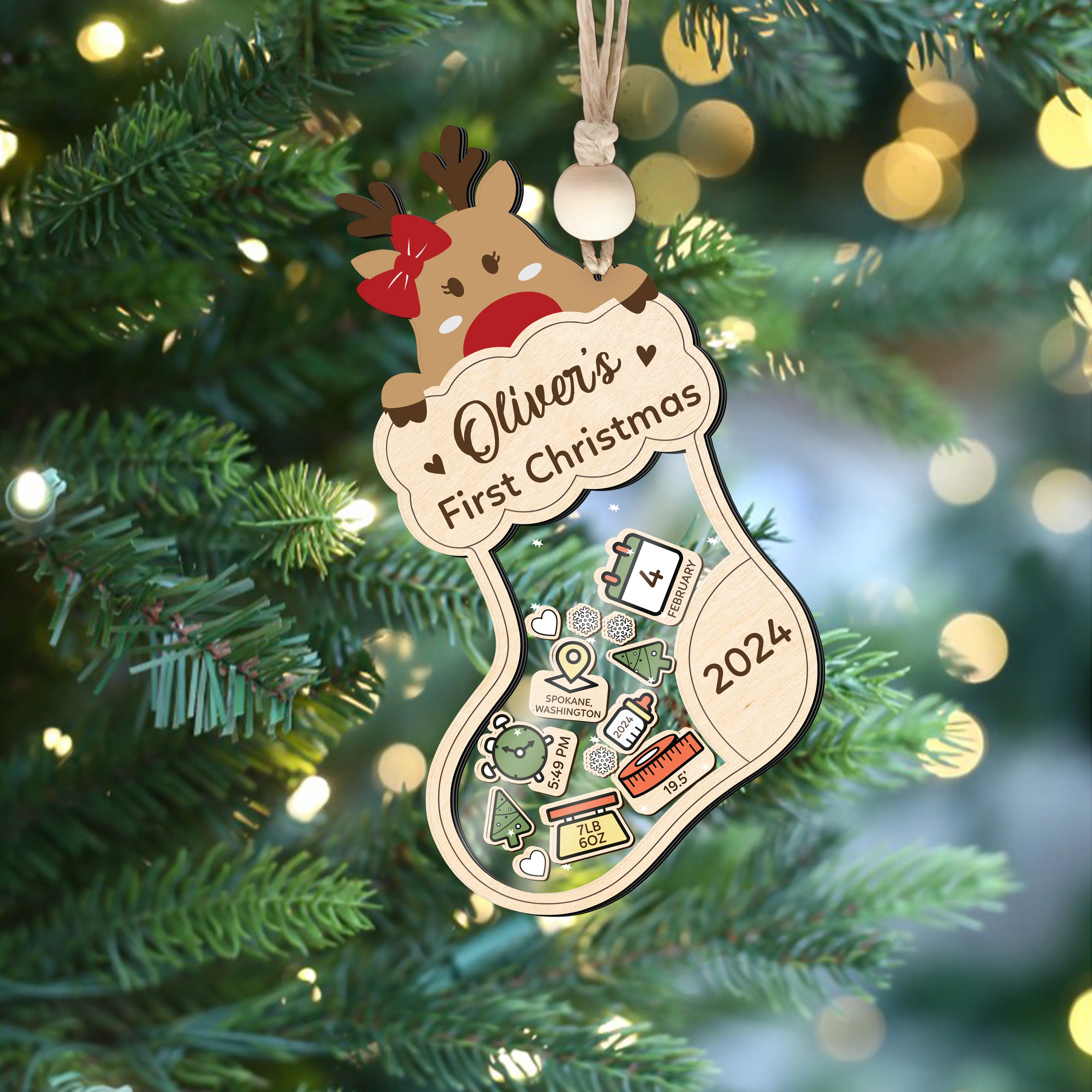 Reindeer Baby's First Christmas Ornament 2024, Shake Babies Ornament CF136