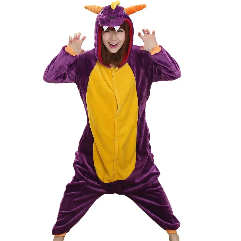 Women Onesie Dragon Pajama Unisex Adult Purple Outfit Animal Character Kigurumis Funny Festival Party Suit Winter Warm Sleepwear